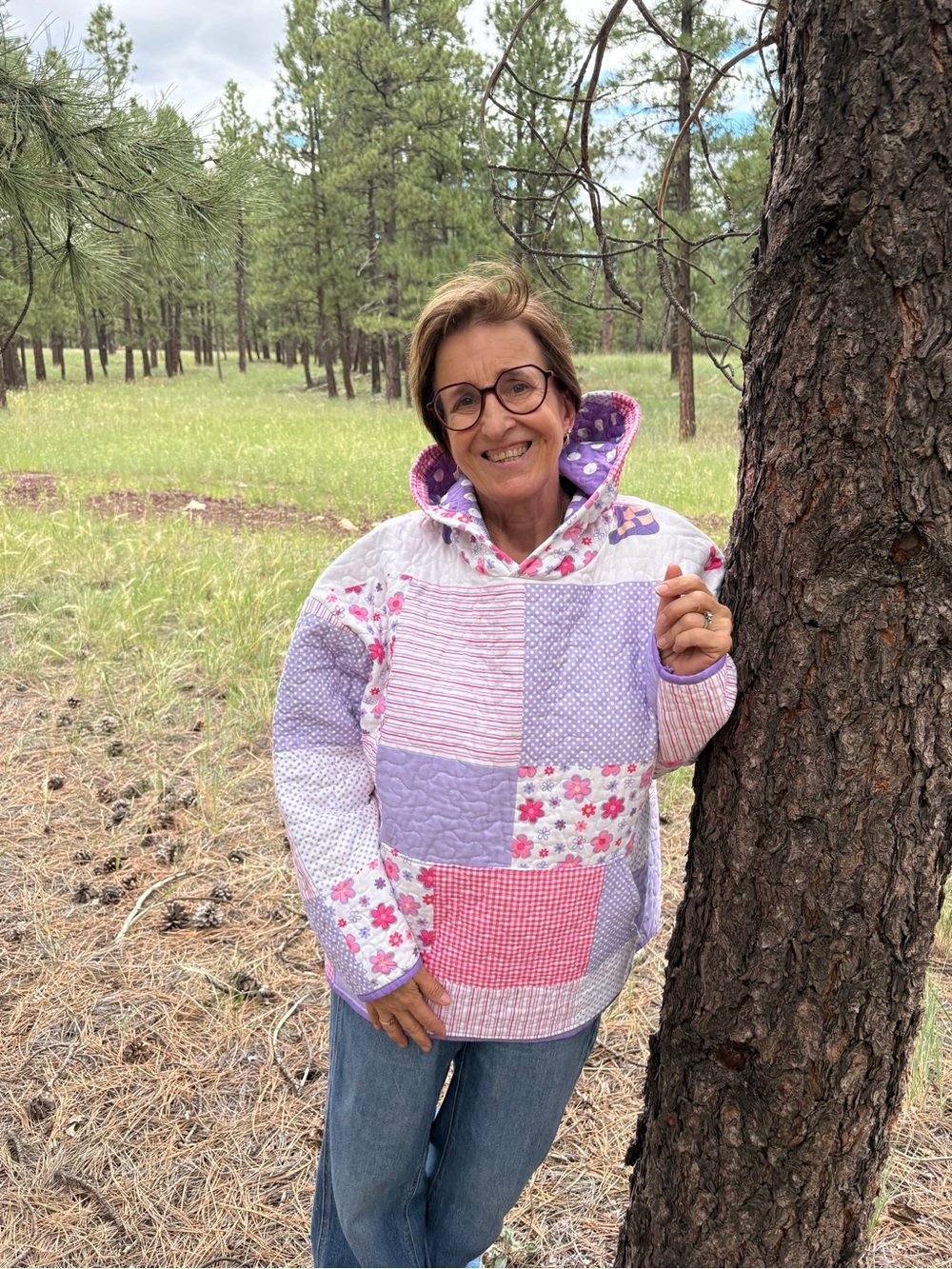 Women’s  Pink & Lavender Patchwork Hooded Pullover, Upcycled - Picture 3 of 16